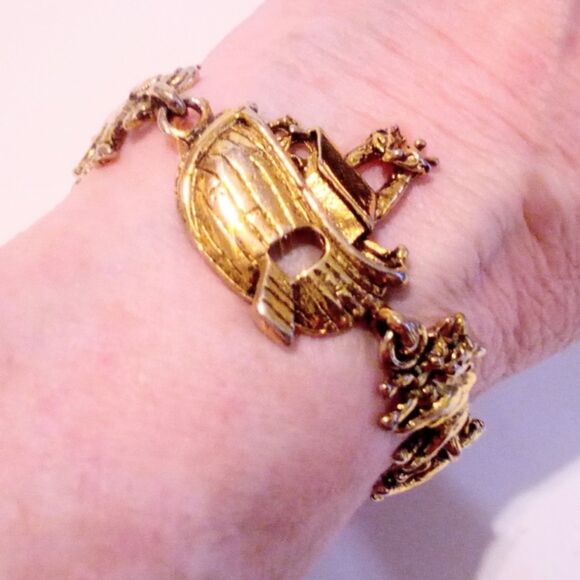 Vintage Gold Tone Noah's Ark Biblical Link Bracelet - Picture 4 of 5